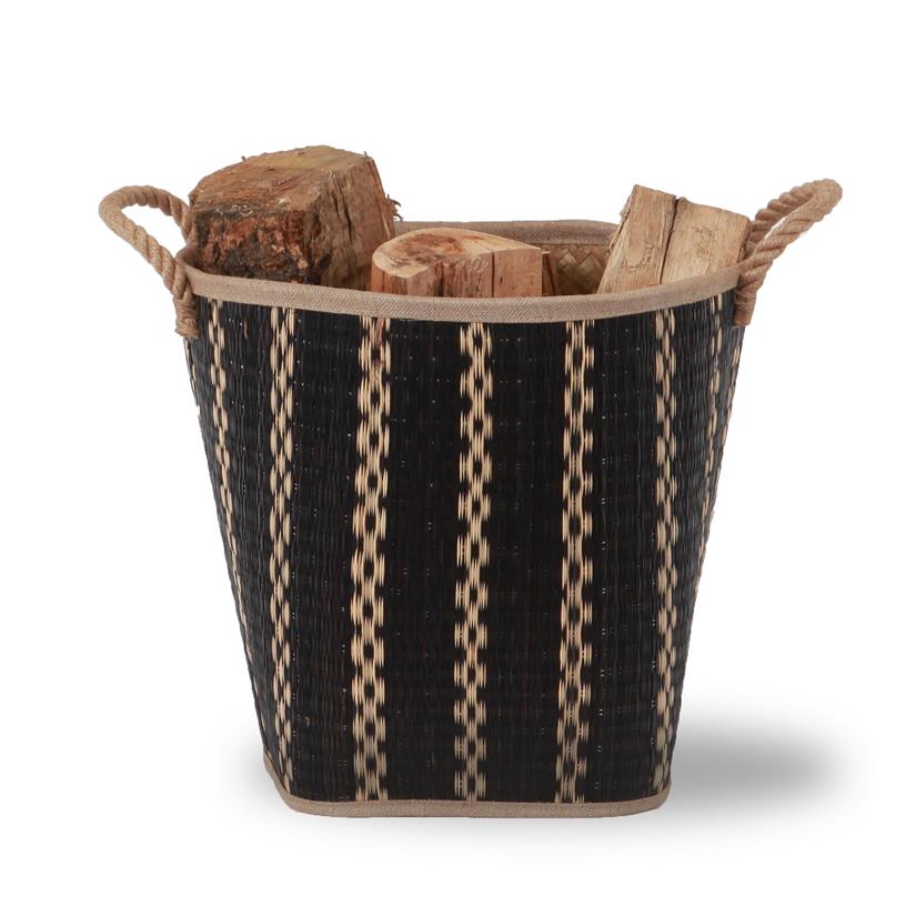 Two-Tone Round Braided Wicker log Basket